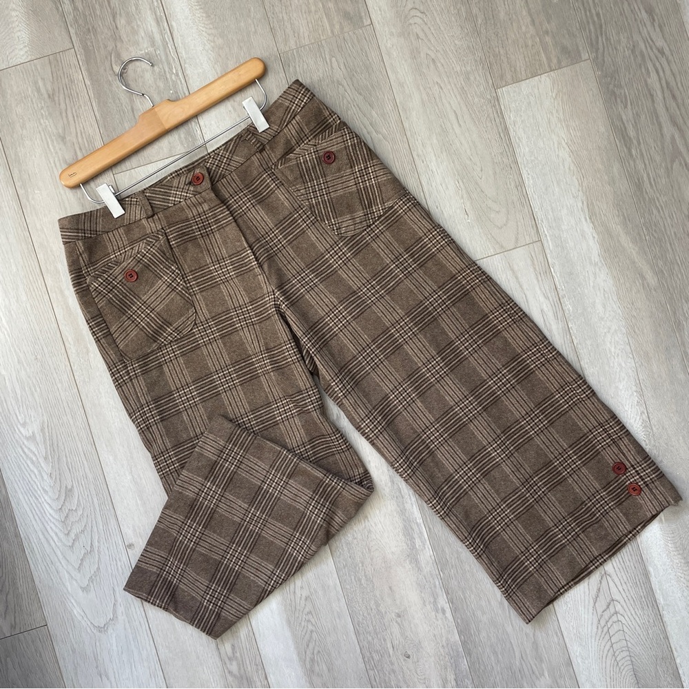 Plaid Crop Pants mid rise straight leg womens Brown size 10 transitional preppy